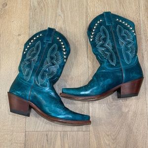 Justin leather teal & brown cowboy boots